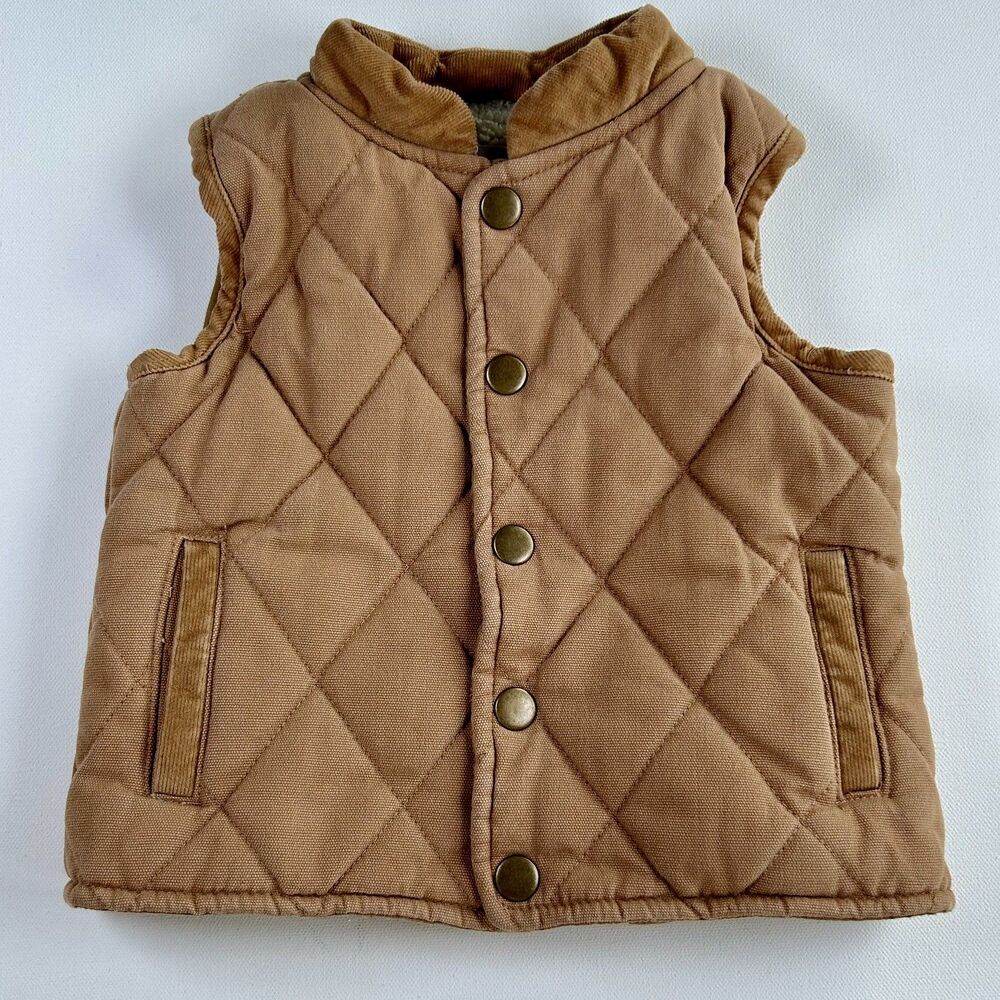 Tommy Bahama Toddler 18M Tan Quilted Vest Corduroy Trim Button Front Pockets